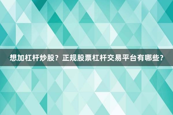 想加杠杆炒股？正规股票杠杆交易平台有哪些？
