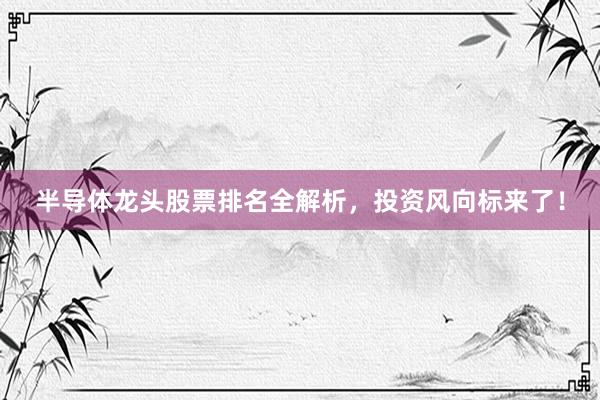 半导体龙头股票排名全解析，投资风向标来了！
