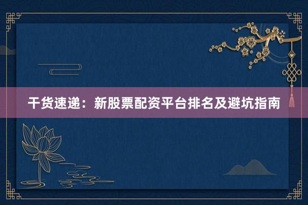 干货速递:新股票配资平台排名及避坑指南
