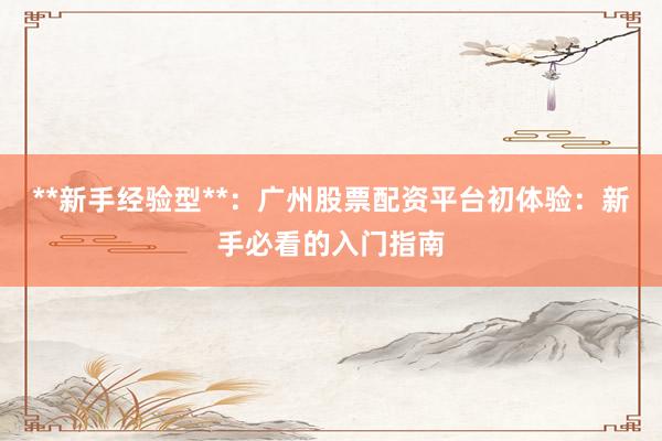 **新手经验型**：广州股票配资平台初体验：新手必看的入门指南