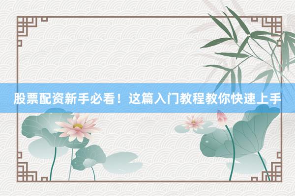 股票配资新手必看！这篇入门教程教你快速上手