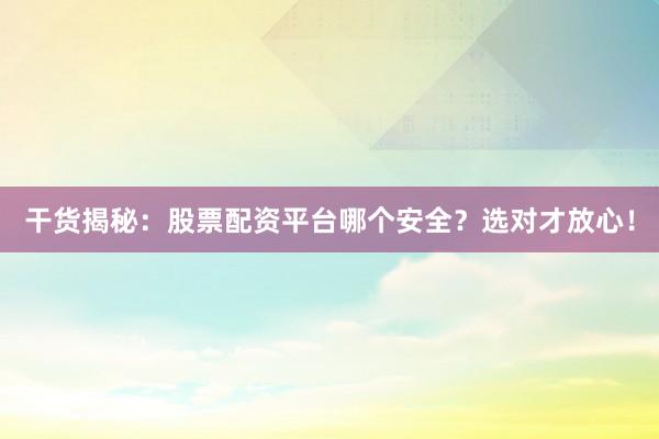 干货揭秘：股票配资平台哪个安全？选对才放心！