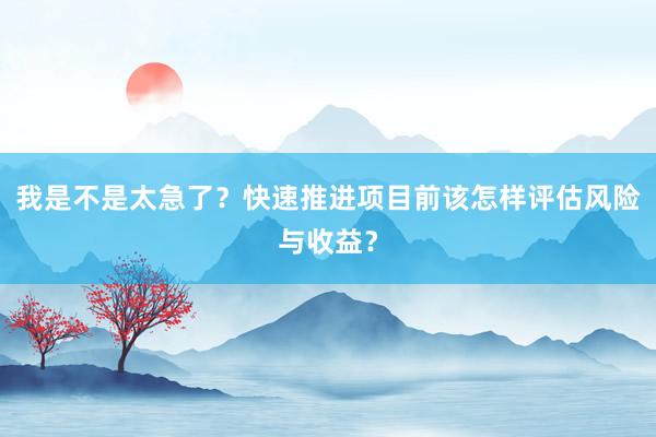 我是不是太急了？快速推进项目前该怎样评估风险与收益？