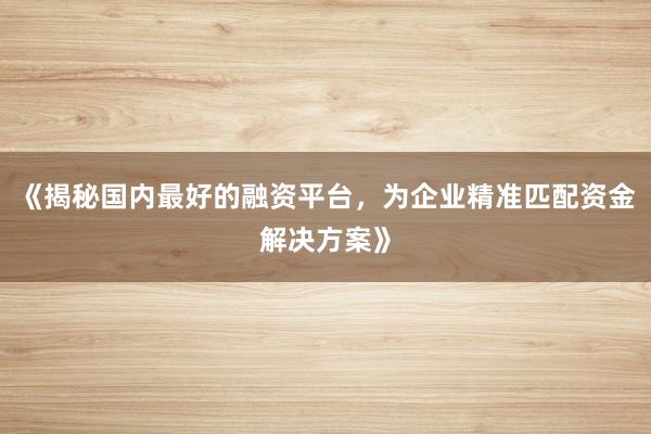 《揭秘国内最好的融资平台，为企业精准匹配资金解决方案》