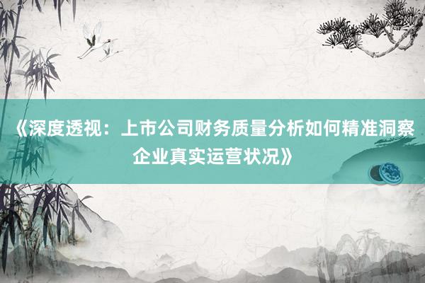 《深度透视：上市公司财务质量分析如何精准洞察企业真实运营状况》