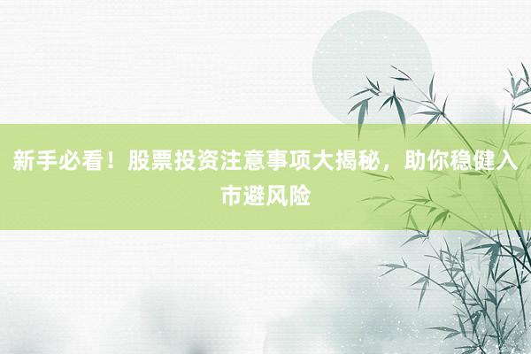 新手必看！股票投资注意事项大揭秘，助你稳健入市避风险
