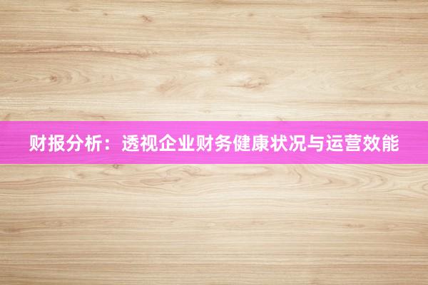 财报分析：透视企业财务健康状况与运营效能